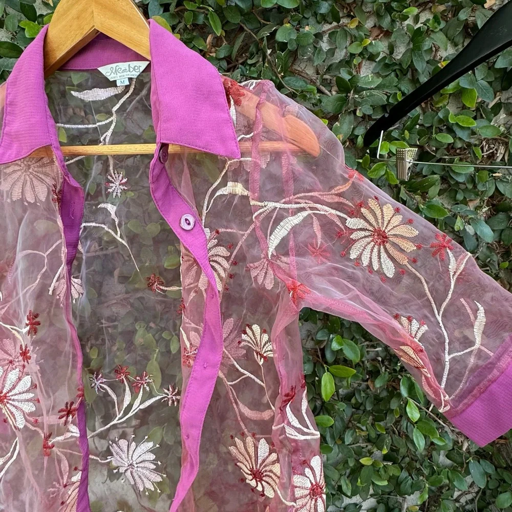 Vintage Pink Sheer Floral Top - Picture 2 of 5